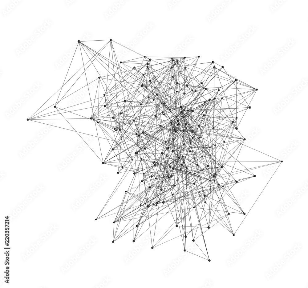 Poster black digital data and network connection triangle lines in technology concept on white background, 