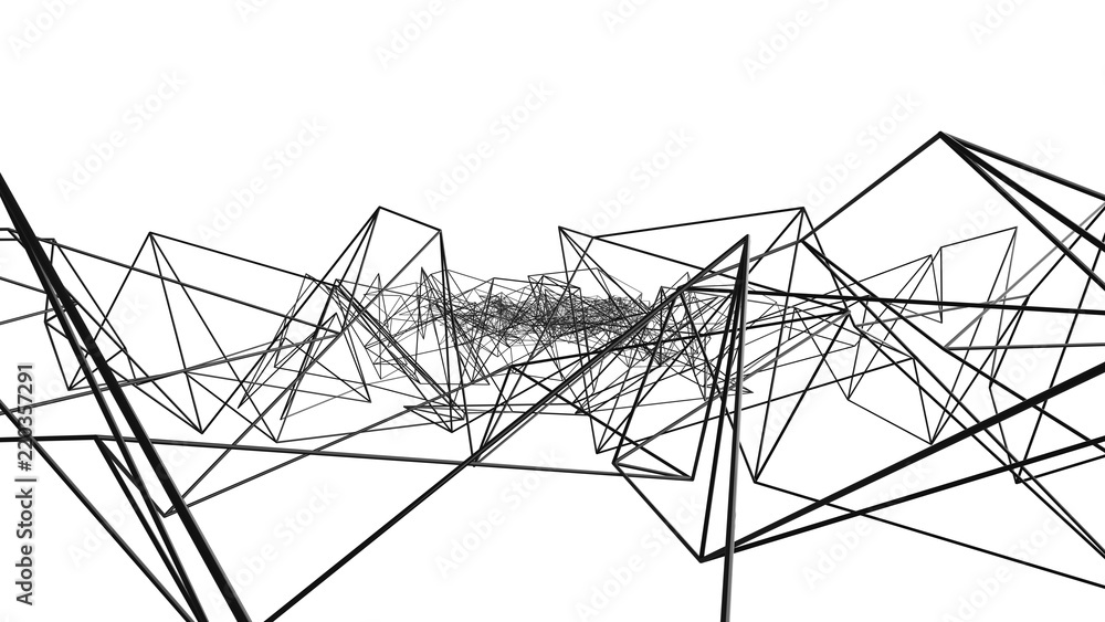 Poster black digital data and network connection triangle lines in technology concept on white background, 