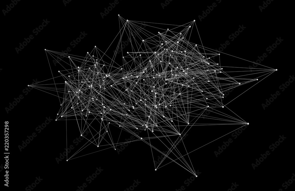 Poster white digital data and network connection triangle lines in technology concept on black background, 