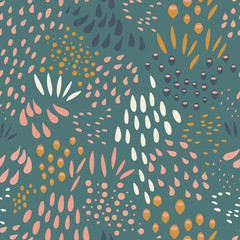 Vector organic seamless abstract background, botanical motif, freehand doodles pattern.
