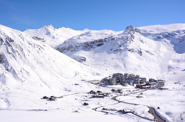 View of Tignes village in French Alps