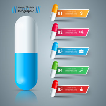 Pill, tablet, medicine icon, Health business infographic. Vector eps 10
