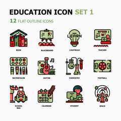 Education Flat Outline icons.Back to school Concept Thin line icons.