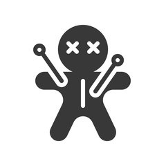 voodoo doll icon, halloween character related set, glyph style