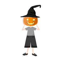 Kid cartoon illustration with halloween pumpkin