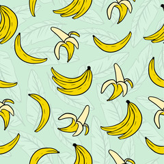 Yellow Banana Seamless Pattern with Green Lime Background