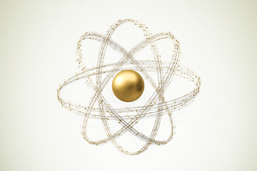 Gold atom model over whitish background