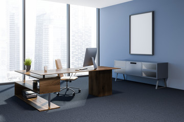 Blue wall manager office corner, poster