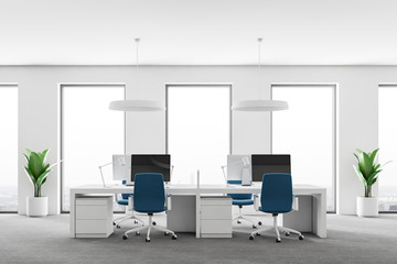 Front view of white loft office interior