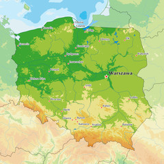 Fototapety  Mapa fizyczna Polski