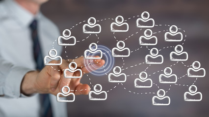 Man touching a social network concept