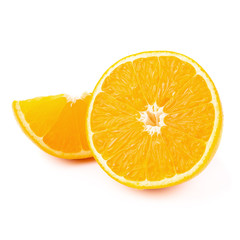 Orange and orange slices isolated on white background