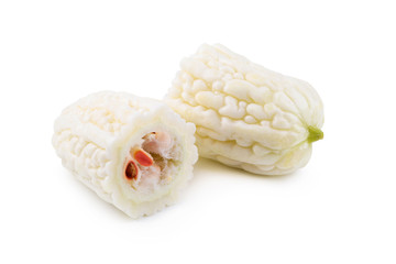 White bitter melon and slice isolated on a white background