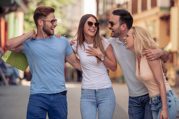 Group of tourists enjoying in the city