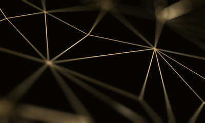 Gold triangle pattern line on black background. Premium luxury geometric pattern. Triangular golden light seamless texture