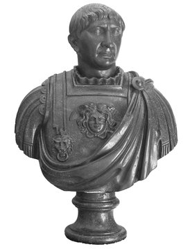 Isolated Burst of Emperor Trajan (AD 98-117), white background shallow depth of field