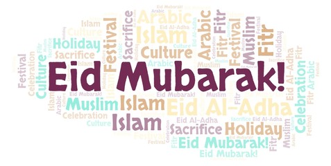 Obraz premium Eid Mubarak word cloud.