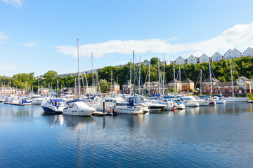 Fototapeta na wymiar Sailing Boats moored at Penarth Marina, Penarth, Cardiff