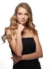 Woman with beautiful hairstyle curly blonde hair
