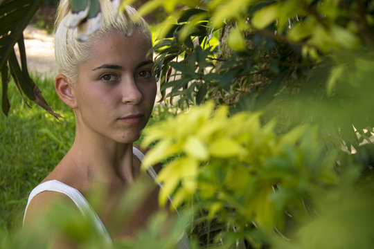 young and blonde girl enjoying the fresh air