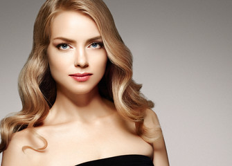 Amazing Woman Blond. Beautiful Girl studio face portrait.
