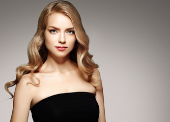 Amazing Woman Blond. Beautiful Girl studio face portrait.