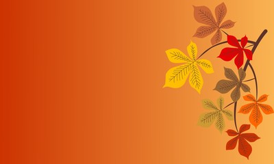 Autumn background with leaves and branch chestnuts.