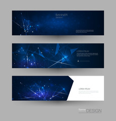 Abstract Molecules banner set with line, geometric, polygon. Vector design network background. Modern science, chemistry technology concept for website, business, web banner, template or brochure