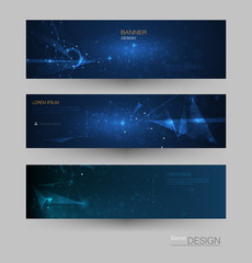 Fototapeta na wymiar Abstract Molecules banner set with line, geometric, polygon. Vector design network background. Modern science, chemistry technology concept for website, business, web banner, template or brochure