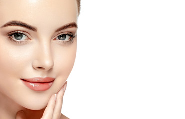 Fototapeta premium Beautiful Woman Face Portrait Beauty Skin Care Concept. Isolated on white