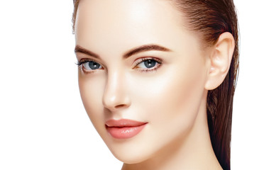 Fototapeta premium Beautiful Woman Face Portrait Beauty Skin Care Concept. Isolated on white