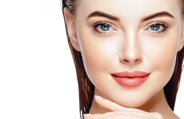 Fototapeta premium Beautiful Woman Face Portrait Beauty Skin Care Concept. Isolated on white