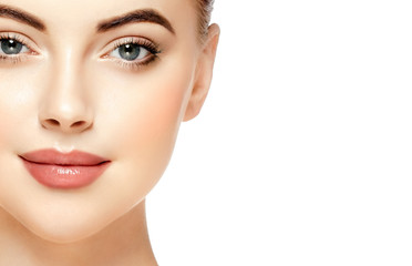 Fototapeta premium Beautiful Woman Face Portrait Beauty Skin Care Concept. Isolated on white