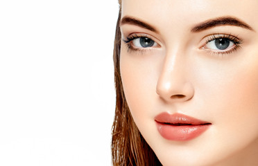 Fototapeta premium Beautiful Woman Face Portrait Beauty Skin Care Concept. Isolated on white