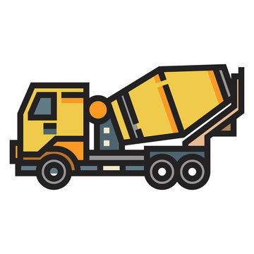 Concrete mixer truck LineColor illustration