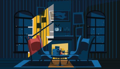 living room at night vector illustration