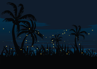 firefly in lake at nights backgrounds vector illustration 