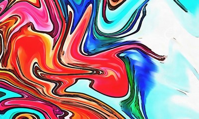 Abstract swirl background. Liquid paint texture in expressionism style. Marble creative backdrop. Graphic fantasy modern fluid painting. Vortex elements. Surreal style psychedelic drawing.