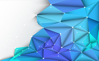 Vector 3D Illustration Geometric, Polygon, Line,Triangle pattern shape with molecule structure. Polygonal with green, blue background. Abstract science, futuristic, network connection concept