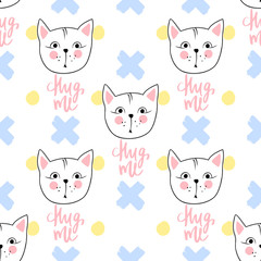 Fashion cat seamless pattern. Cute kitten background in sketch style.