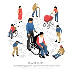 Fototapeta na wymiar Disabled People Isometric Composition