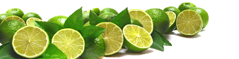 Pieces of juicy lime on white background - 220377400