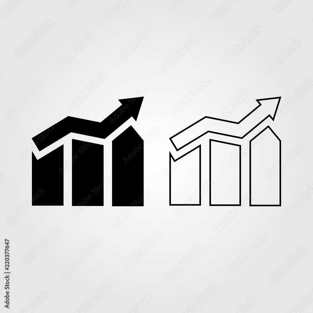 Aufkleber Growing bar graph line icon flat style isolated on background. Graph icon sign symbol for web site and app design.