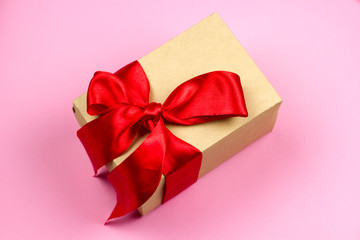 top view gift box pastel pink background