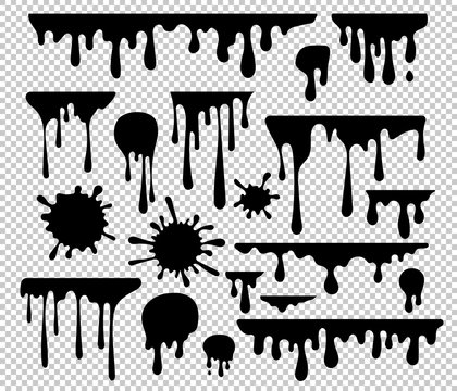 Ink blots and drips vector set isolated on transparent background