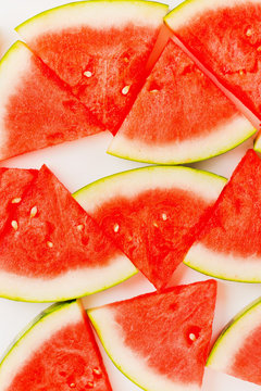 Sliced red watermelon isolated. View from above.