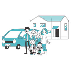 3世帯家族　住宅　車