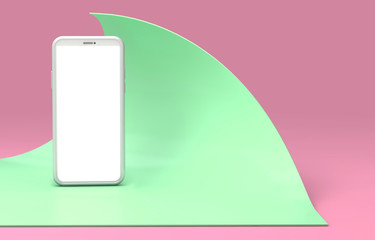 Modern frameless smartphone blank screen template. abstract trendy fashionable mockup. 3D Rendering