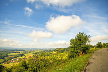Panoramic views of the hill Hohenstaufen to the South of Germany