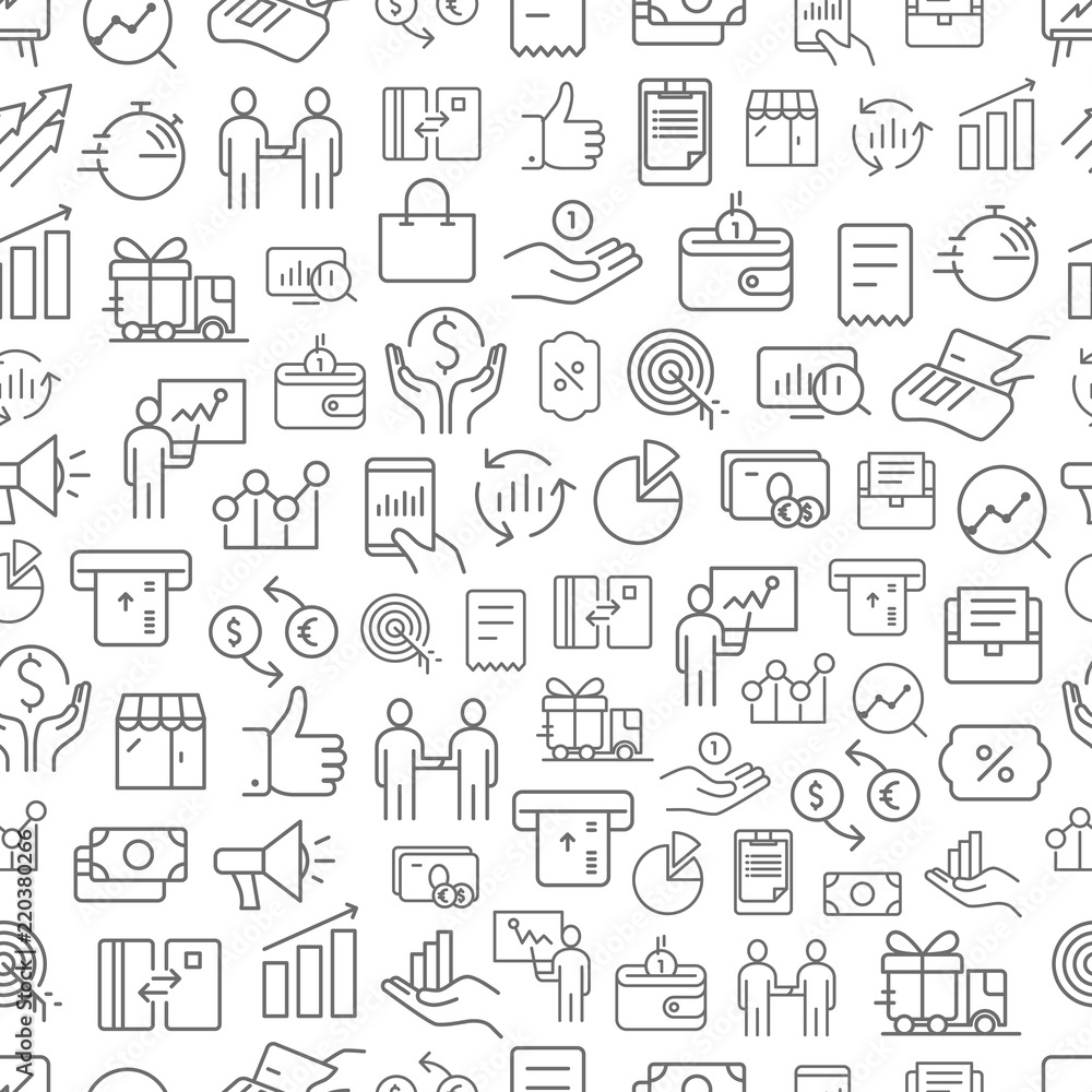 Poster Different business app icons vector seamless pattern